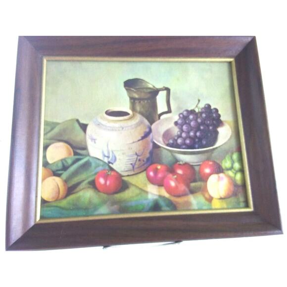 Fruit Print Tomatoes Grapes Jug And Bowl Textures 1970's - Picture 3 of 9